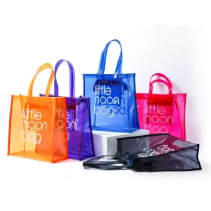 Custom Women Durable Glossy Translucent Plastic Handbag Waterproof Transparent Tote Beach Bags Neon PVC Shopping Bag
