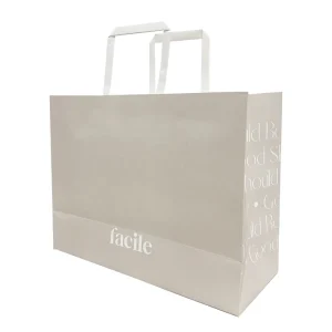 Custom brand with Paper Flat Handle recyclable white kraft shopping paper bags