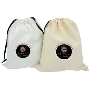 Custom logo Cotton Canvas Drawstring Dust Pouch for Book Packing