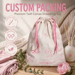 Custom logo Cotton Twill Drawstring Pouch for Underwear Hat Scarf Reusable Beige Cotton Twill Drawstring Dust Bag