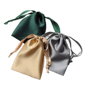 Custom logo Mini Blue Gold Gray Silk Satin Drawstring Jewelry Dust Pouch Bag