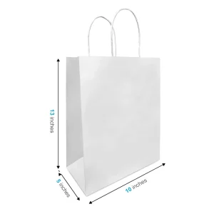 Custom logo Plain White Kraft Paper Bags with Twisted Handles 10x5x13 Inches