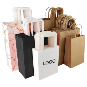 Custom logo Printed Eco Recyclable Craft Gift Takeout Food Packaging Bag Brown Kraft Paper Bag with Handle