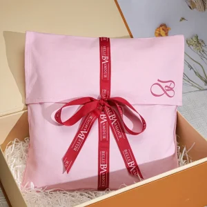 Custom logo Printed pink Canvas Packing Pouch with Luxury Ribbon Durable Canvas Handbag Hair Clothing Envelope Dust Bag
