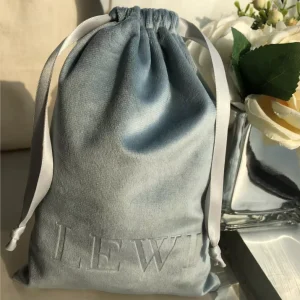 Custom logo Printing Embossed Logo Soft Light Blue Plush Velvet Pouch Packaging Velvet Pouch for Handbags Shoes Clothes Dust Bag