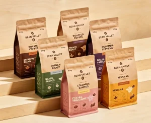 Customised Kraft Paper Bags Coffee Packaging 0.5kg with Valve Resealable 500g Kraft Paper White Pouch Bag Clear Printing