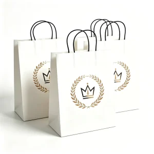 Customised Kraft Paper Cardboard Flat Rope Packaging Offset Printed with Own Logo for Food Personalised Paper Bags for Packing