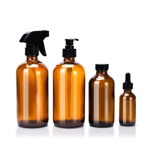 Customizable 50ml 100ml 10ml Amber Glass Spray Bottles with Black Pump Head Round Shape for Essential Oil & Lotion