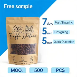 Customizable Brown Kraft Paper Flat Stand Zipper Pouch Self sealing Reusable Zipper Gravure Printing Moisture proof Leak proof
