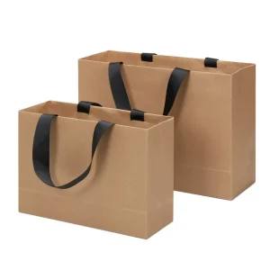 Customizable Brown Kraft Paperboard Bags Craft Handle Shoes Clothing Gifts Weddings Parties Birthdays Screen Printing Recyclable