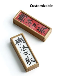Customizable Eco Friendly Rectangle Chinese Style Bamboo Tea Box Slotted Joint Long Container Transparent Calligraphy Lid Tea