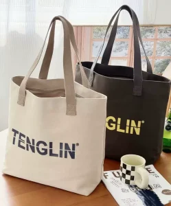 Customizable Folding Recyclable Shopping Tote Bag Custom Printed Letter Logo Eco-friendly Cotton Canvas Daily Use