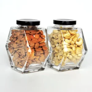 Customizable Good Quality 100ml 180ml 380ml Clear Glass Hexagon Jar with Screw Caps for Honey Jam Nuts Storage