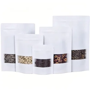 Customizable Kraft Paper White Window Stand up Bag Food grade Nut and Tea Sealing Bag Dry Goods and Snack Packaging Bag