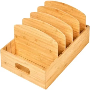 Customizable Large Bamboo Desktop Organizer Box Heavy Duty Wood File Storage Bin for Office Supplies