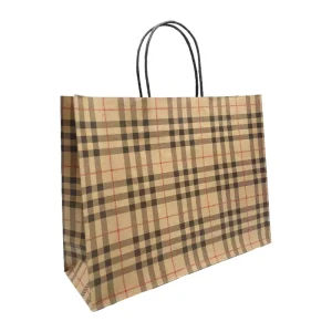 Customizable Plaid Kraft Paper Bags Ideal for Boutique Shopping and Branded Gift Giving