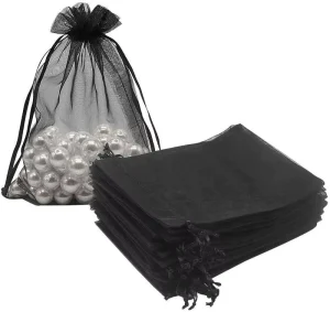 Customizable Size 18*13cm Wedding Black Organza Pouches High Quality Drawstring Sheer Bag for Small Jewelry Packaging