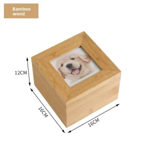 Customizable Square Bamboo Pet Cremation Urn Keepsake Box for Cats Dogs Memorial Funeral Supplies Photo Frame