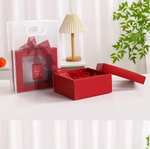 Customization Mother’s Day Wedding Gift Folder with Recycled Materials Transparent Window Empty Gift Box with Bow Ribbon