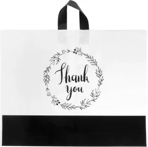 Customize Plastic Tote Bags Black White Bottom for Boutique Retail Groceries Small Business Supplies