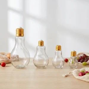 Customized 50ml 250ml 500ml Clear Glass Light Bulb Shaped Bottles with Screw Lid for Wine Beverage