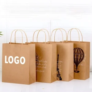 Customized Art Paper Shopping Bags Ribbon Handles Ecofriendly Recycled Paper Tote Bags for Promotion Supermarket Use