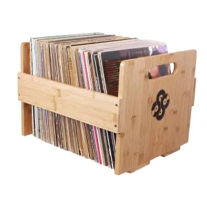 Customized Bamboo Wooden Vinyl Record Player Storage Box With Printing logo