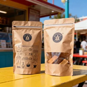 Customized Biodegradable Food Grade Packaging Zipper Bags Brown Kraft Coffee Candy Reusable Kraft Paper Bags with Logo