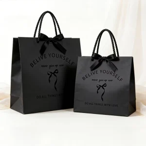 Customized Brand Logo Offset Printing Paper Bag Elegant Reusable Luxury Boutique Shopping White Black Gift Clothing Bag with Bow