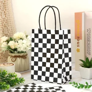 Customized Checkerboard Shopping Paper Bags with Logo Handles Recyclable Degradable for Clothing and Shoes Shopping Packaging