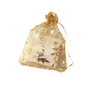 Customized Christmas Organza Fabric Gift Bags With Plastic Logo Pattern for Promotion and Advertising