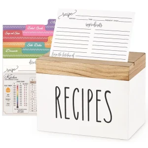 Customized Color Bamboo Rectangle Recipe Box 100 Cards 6 Dividers Eco-Friendly Brown Lid Organizer for Wedding Gifts Cooking
