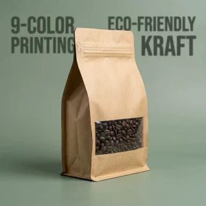 Customized Colored Recyclable Food Bags with Zipper Snack Packaging Bags Food Window Bags Kraft Paper