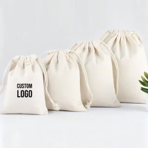 Customized Cotton Dust Cover Bag Luxury Jewelry Pouch Cotton Canvas Drawstring Dust Bags with Logo Printed