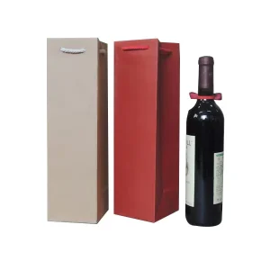 Customized Cotton Rope Handle Paperboard Eco Friendly Single or Double Bottles Vodaka Red White Wine Packaging Paper Bag