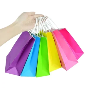 Customized Designer Brown Kraft Shopping Paper Bags with Twisted Handle Recyclable Biodegradable for Supermarket Use Promotions