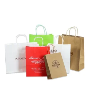 Customized Disposable Kraft Paper Shopping Bag with Hand Length Handle Eco Friendly Recyclable Promotion Supermarket Bag
