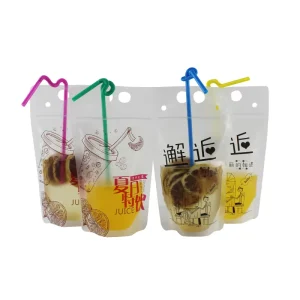 Customized Disposable Plastic Drink Pouches Bags With Straw Hole Water Beverage Packaging