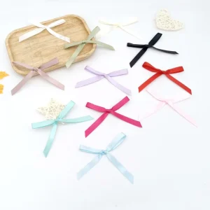 Customized Eco Friendly Biodegradable 1cm Polyester 3 Point Tape Machine Tied Ribbon Bow Pre tied Decoration Christmas Wedding