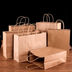 Customized Fashion Recyclable Food Take Away Kraft Paper Grocery Shopping Bag with Your Own logo