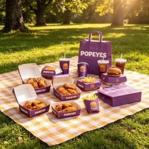 Customized Fast Food Packaging Purple Paper Burger Box Chicken Wing Container and Takeout Bag Set
