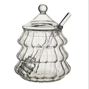 Customized Glassware Clear Glass Jars with Glass Metal Lid for Honey Food Beverage Storage Various Volume for Home Use