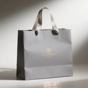 Customized High Precision Paper Tote Bags Green Gray Shopping Bags Offset Printing Ivory Plate for Shoes Apparel Ties Gift Bags