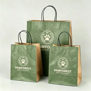 Customized Kraft Paper Shopping Bag Twisted Handle Shopping Packaging Recyclable Gift Tote Carrier for Pet Supplies Retail Store