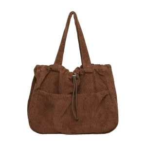 Customized Large Capacity Soft Corduroy Tote Bag Handbag with Drawstring Closure Simple Shoulder Bag