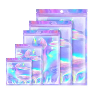 Customized Laser Foil Ziplock Plastic Bags Jewelry Makeup Packaging Transparent Holographic Bags