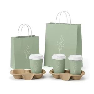 Customized Logo Classic Eco Friendly Greaseproof Biodegradable Recyclable Kraft Tote Bag Embossing Lamination Twisted Tear