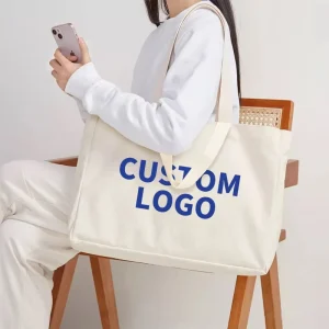 Customized Logo Eco Organic Canvas Dust Tote Wedding Cotton Canvas Bag Oversized Capacity Beach Shoulder Shopping Bag