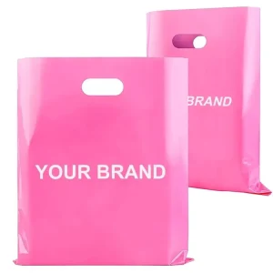 Customized Logo Gravure Printing Die Cut Foldable Recyclable Plastic Shopping Bag Pink Reusable Boutique Shop Gifts Supermarket