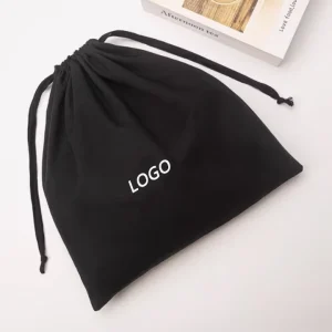 Customized Luxury Black and White Canvas Cotton Drawstring Shoe Bag Ribbon Handled Cloth Dust Bag for Gift Use